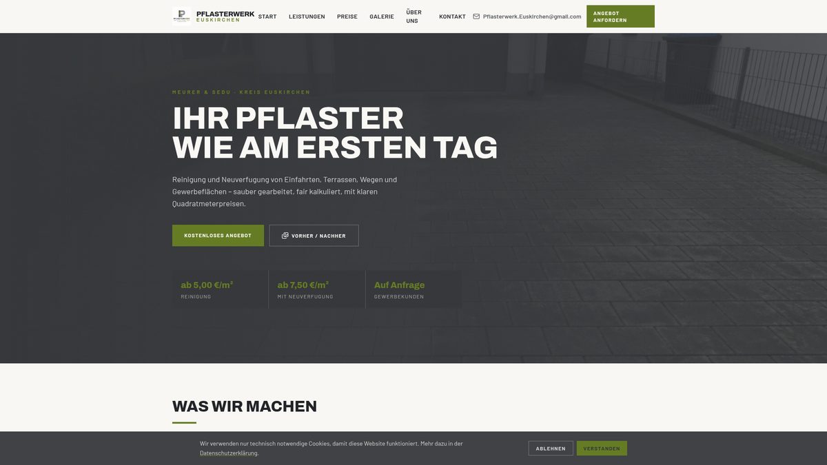 Startseite von Pflasterwerk Euskirchen mit Vorher-Nachher-Pflasterbild