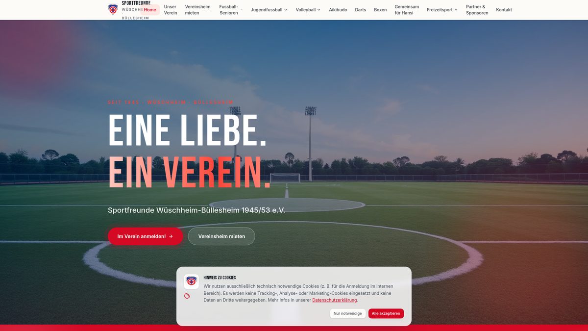 Startseite der Sportfreunde Wüschheim-Büllesheim mit Sportplatz
